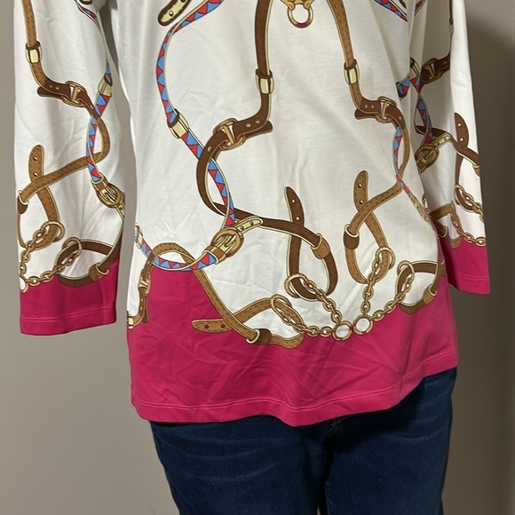 J. McLaughlin Top Equestrian Chain Links 3/4 Sleeve Catalina Cloth Size M - Picture 3 of 10